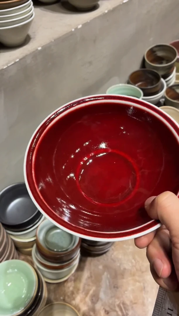 瓷片X***C313微瑕郎红小碗1个