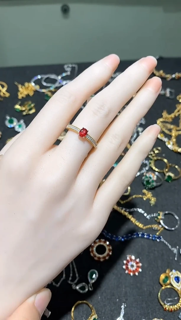 戒指蓝宝石银S925镀金镶嵌戒指