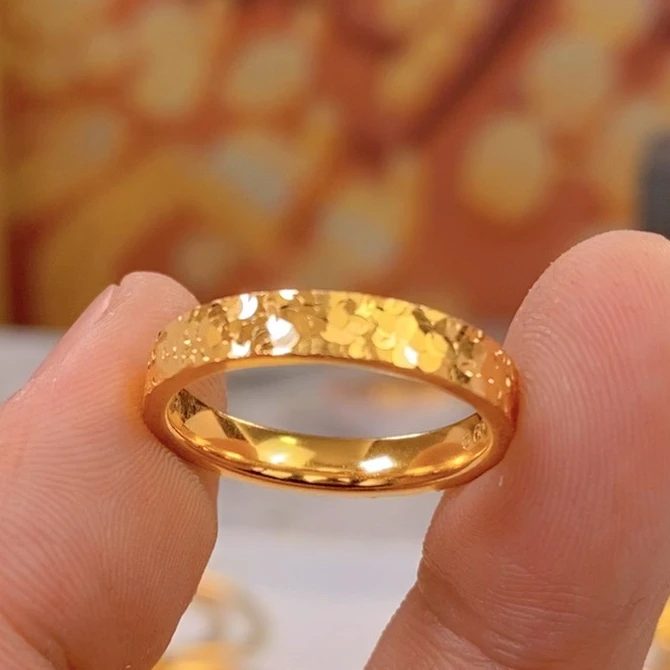 合金戒指 【矿合金】金色碎冰冰窄版光面戒指时尚情侣亮面女款戒指