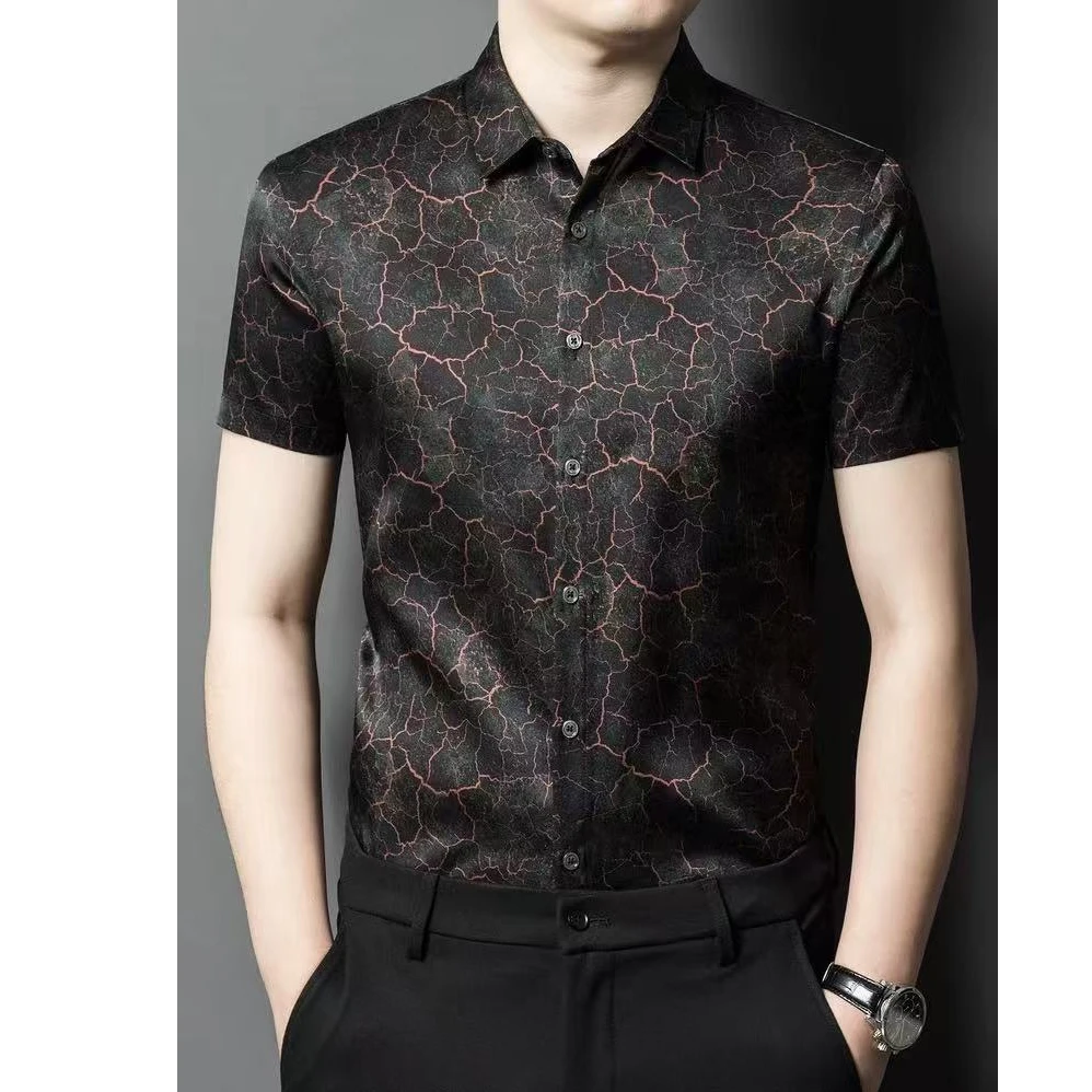 重磅丝绸高端桑蚕丝男士短袖衬衣夏季中年高档商务休闲衬衣2910