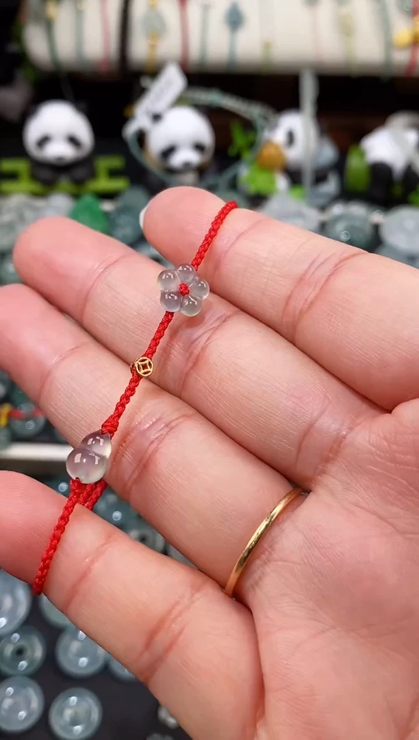 未镶嵌散珠翡翠花花葫芦手绳 手围15