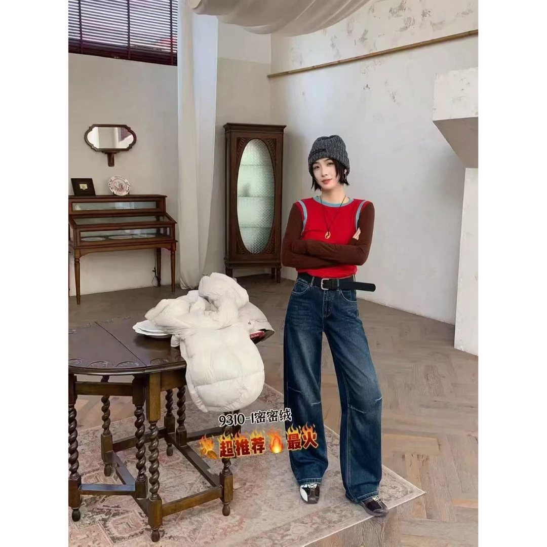 2025冬欧货新款9310正版现货速发复合密密绒百搭弯刀裤牛仔裤女