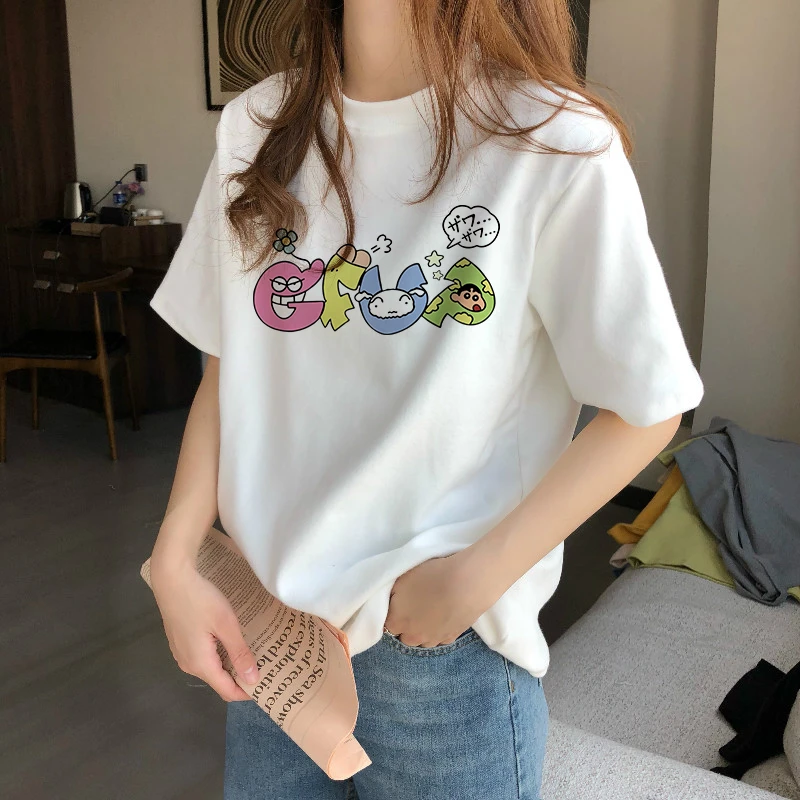 新款百搭卡通纯棉T恤男青少年情侣印花运动短袖t恤潮流上衣女