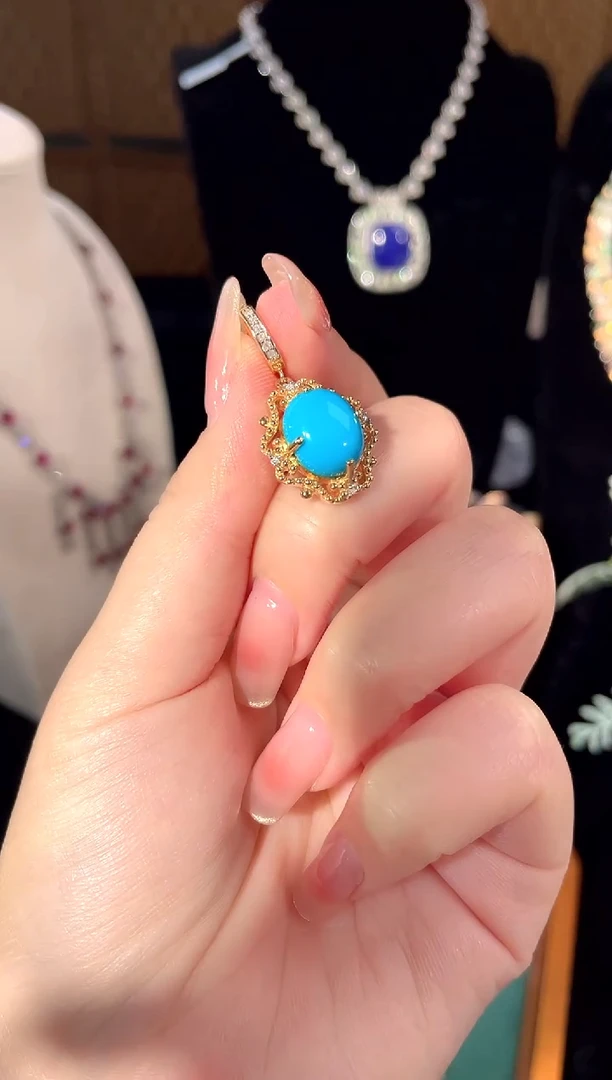 绿松石银S925镶嵌颈饰挂件