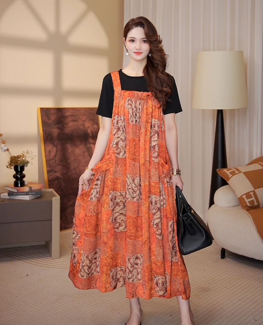 高端品质【渺渺】时尚显瘦高腰背带裙简约风气质套装女1300#