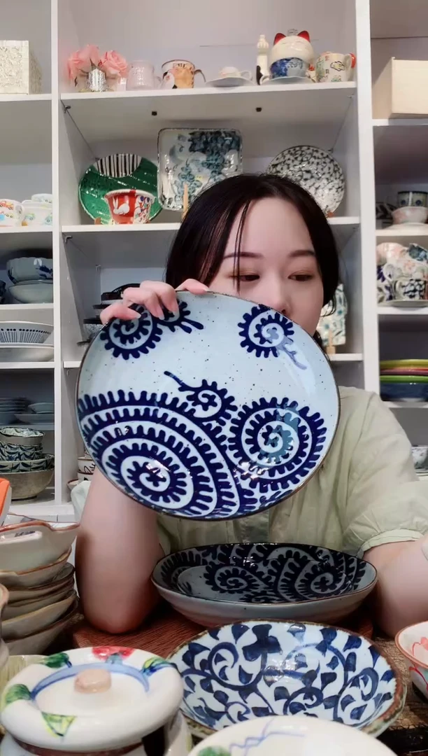 陶瓷粗陶章鱼唐草大盘23cm