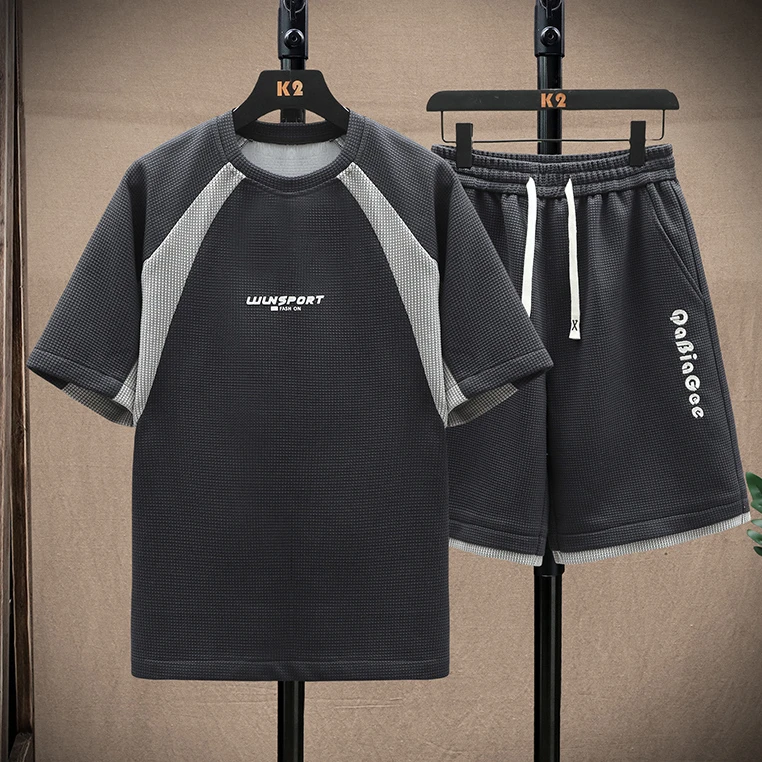 男休闲运动套装男士五分短裤套装圆领青年夏季潮流休闲青少年