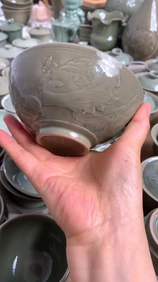 茶盏耀州窑二级冰裂白菜碗四只