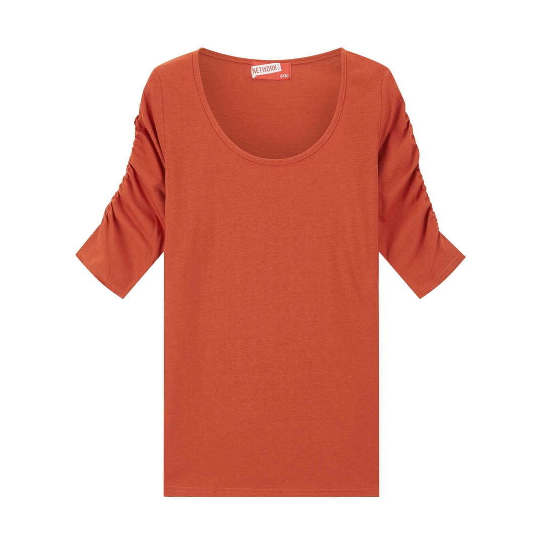 抽褶V字领优雅风少女风T恤春秋女士休闲温婉风