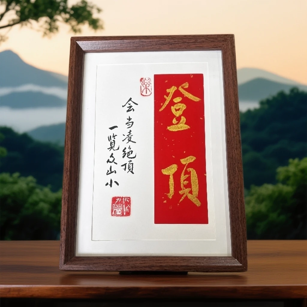 《登顶》A4 竖幅长条 手写手绘书法摆件