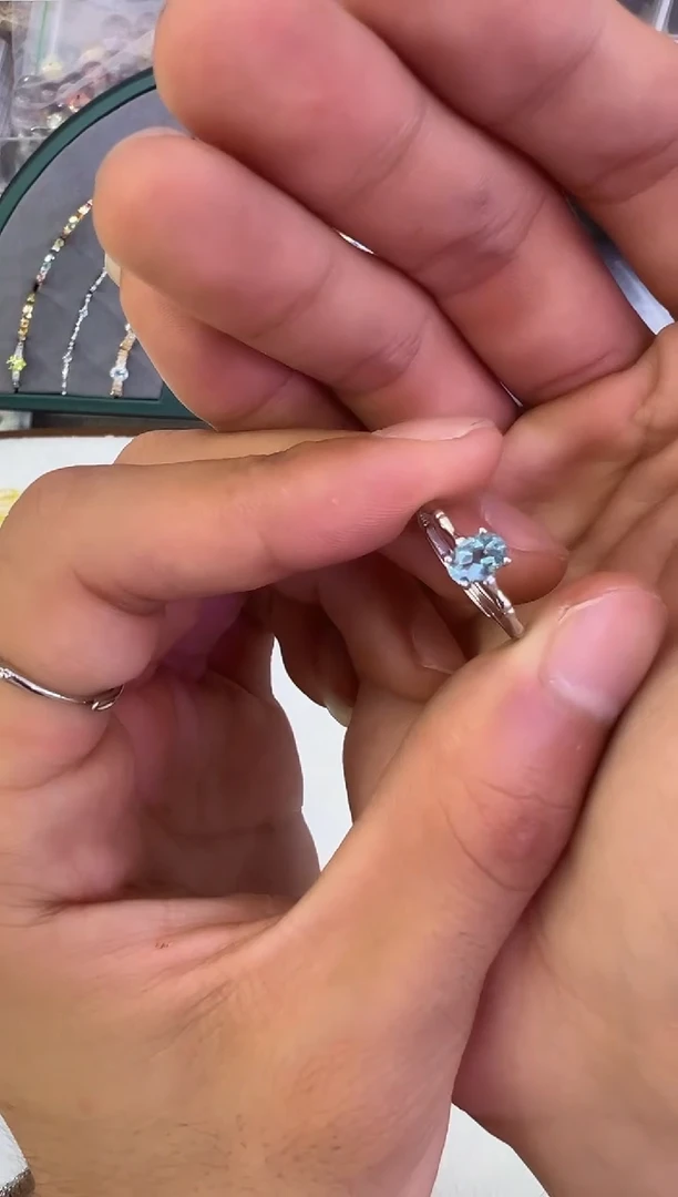 海蓝宝石戒圈银S925镶嵌海蓝宝戒指 多样性发一