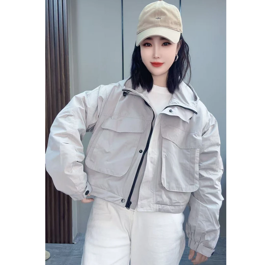 6213秋冬新款小个子百搭连帽大兜二棉短款连帽外套6213