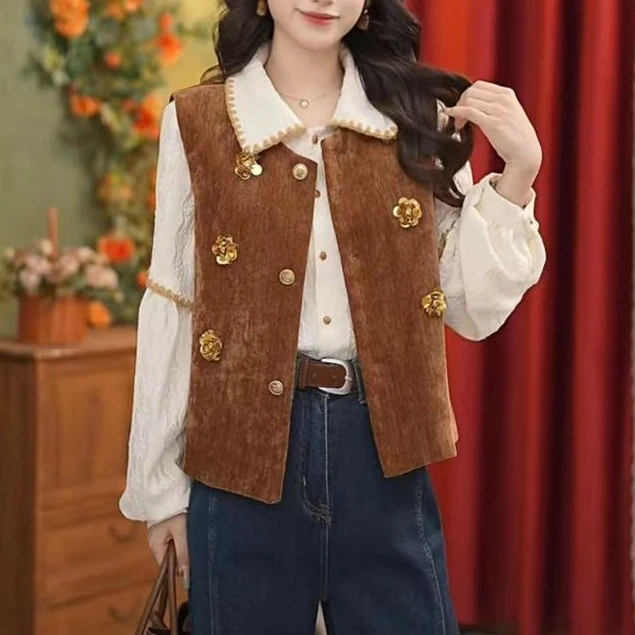 【现货】【落枫】25年新款气质百搭时尚简约设计款马甲衬衫牛仔裤套装