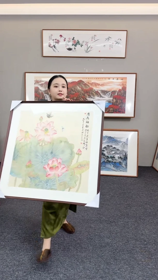 国画荷花80*80手绘作品
