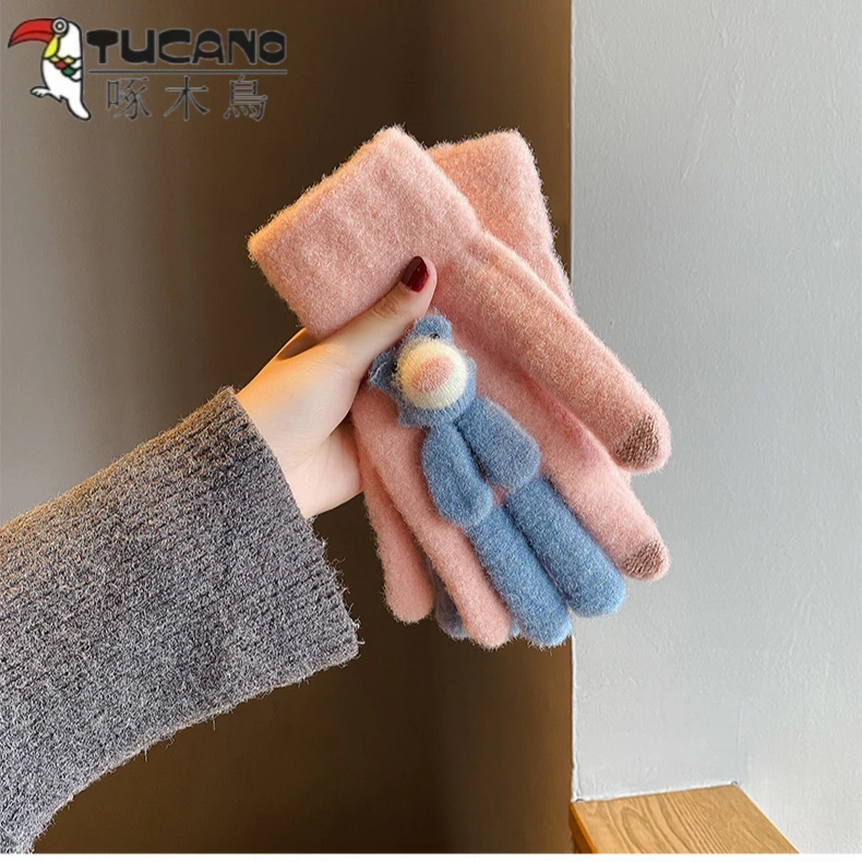 可爱小熊卡通加厚保暖可触屏软妹学生韩版卡通手套女冬季