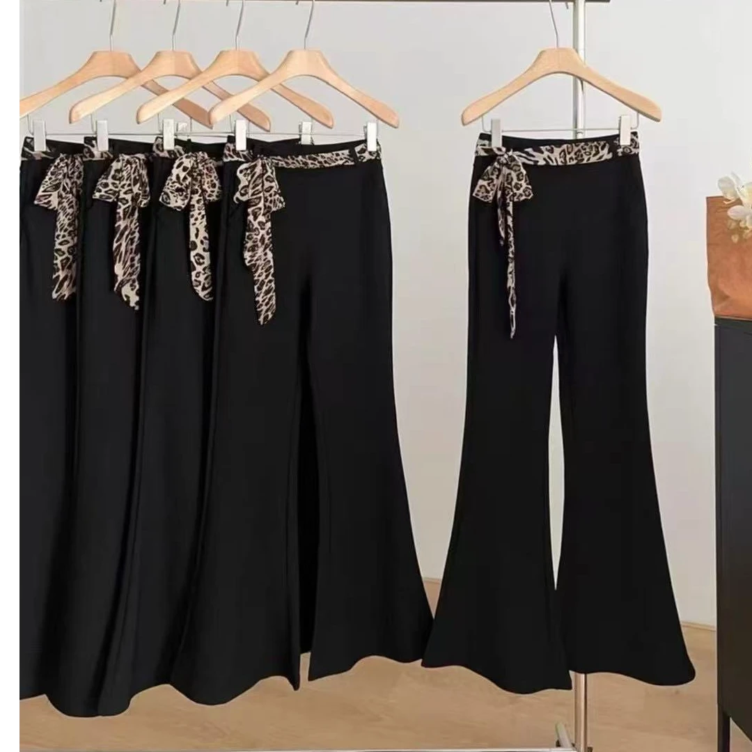 88296-早秋大码豹纹系带腰带喇叭裤