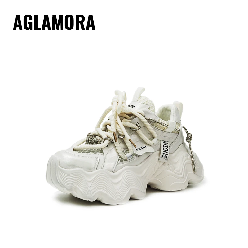 水钻绑带设计增高厚底春季新款休闲百搭女式老爹鞋