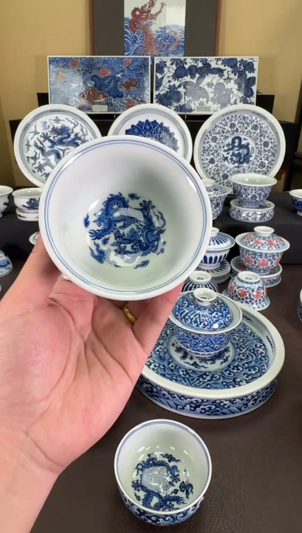【闪购商品】瓷片羿器窑海水团龙大压手杯
