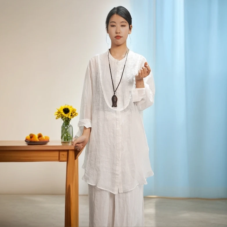 苎麻100支高密面料开衫轻薄透气吸湿松弛防晒衬衫女上衣