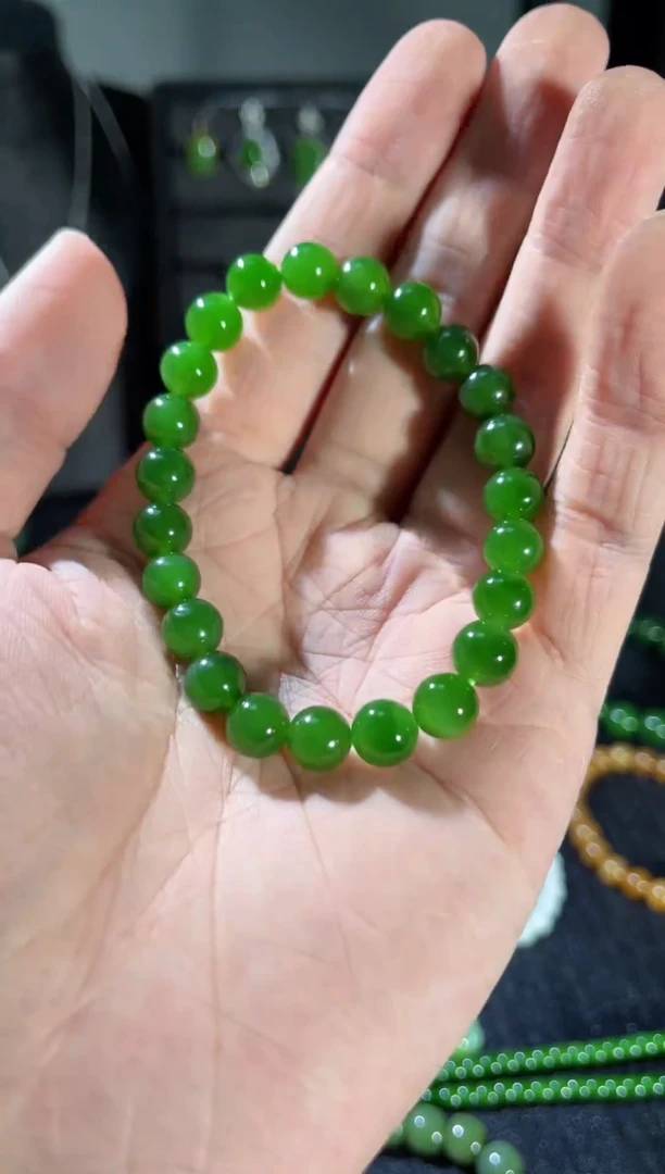 手串未镶嵌和田玉【唐虞珠宝】8mm阳绿圆珠