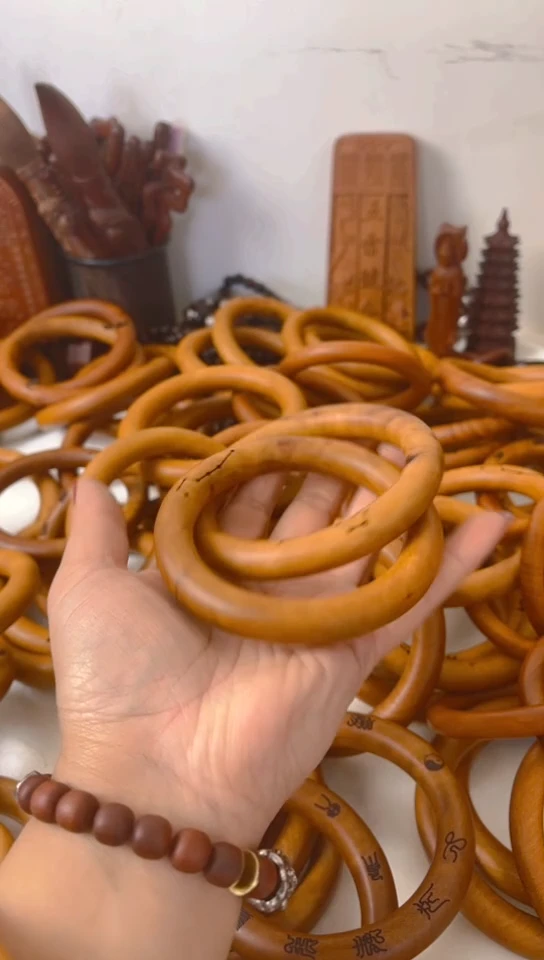 【闪购商品】香榧木木雕乾坤圈微瑕70圈口一物一拍不退