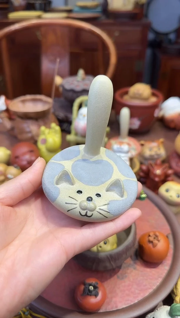 紫砂茶宠猫咪支架浅蓝色