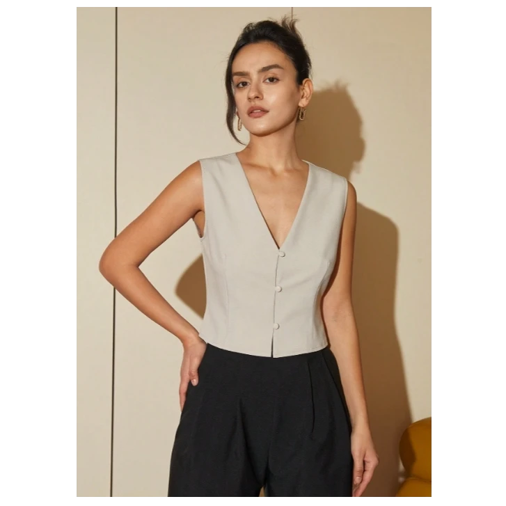 【楠哥专属】无袖圆领修身马甲女款2025新款夏洋气背心上衣 23084S