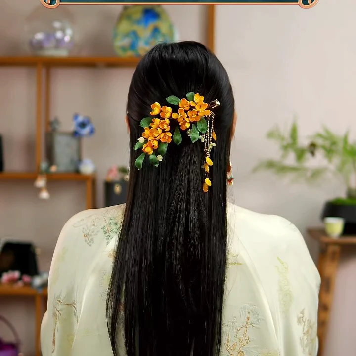橘花算桂花发夹非遗复古绒花发饰头饰南京可爱国风古典风新中式