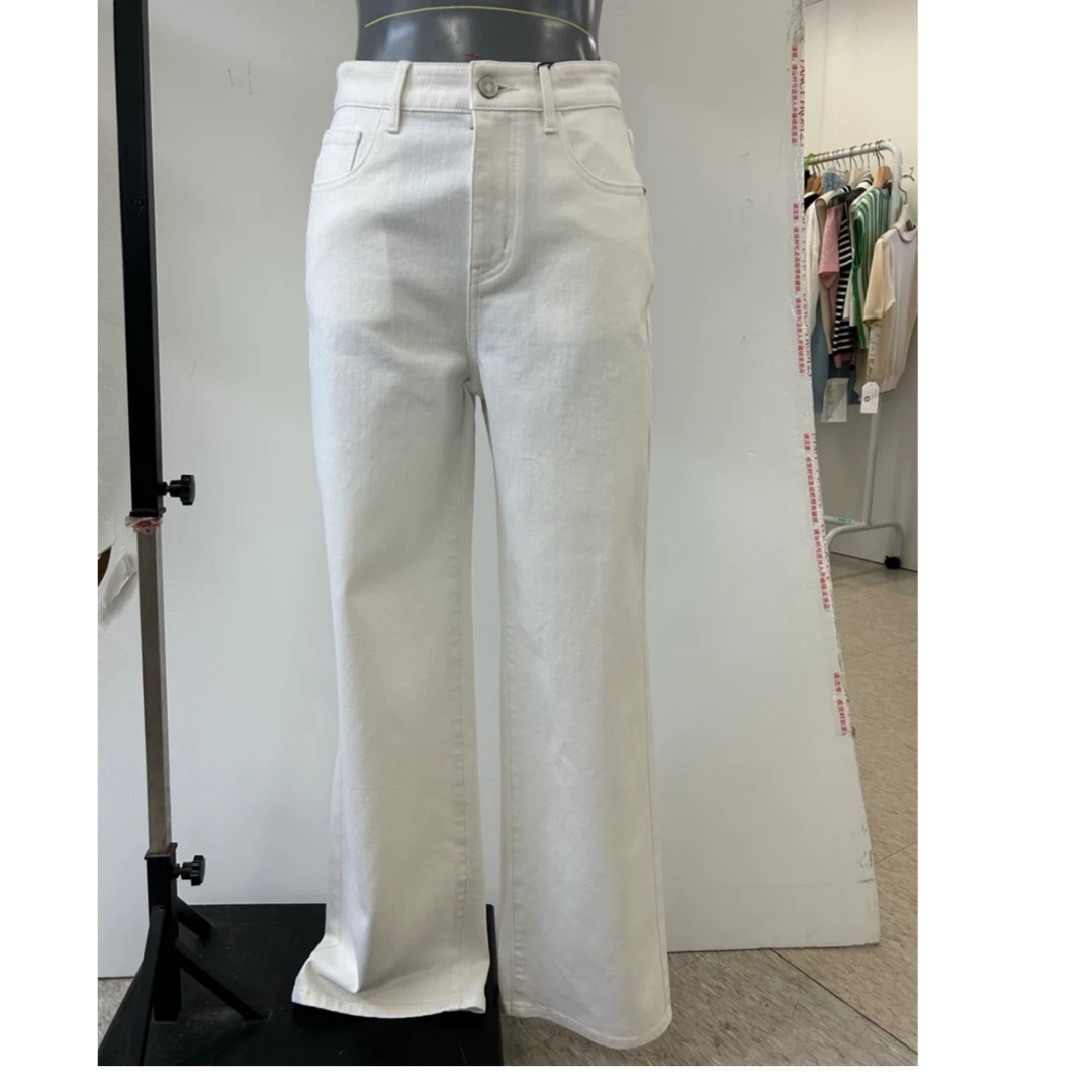 【专柜同款】LANCY/朗姿夏季直筒牛仔裤长高腰阔腿裤宽松