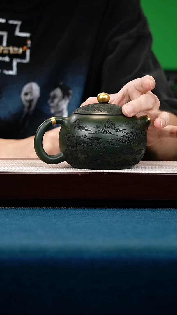 茶壶紫砂绿泥 西施 荷塘月色