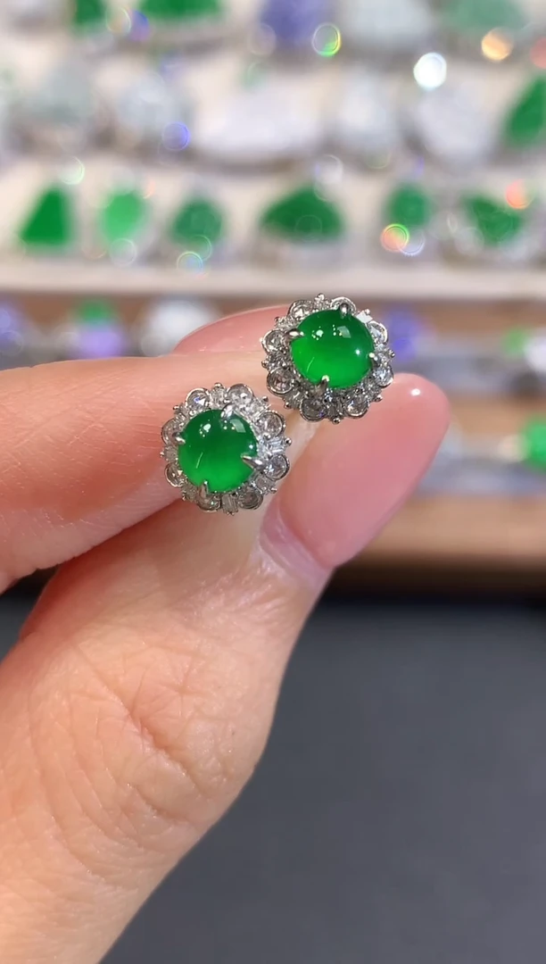 18K金镶嵌翡翠耳饰q6多样性一件发货