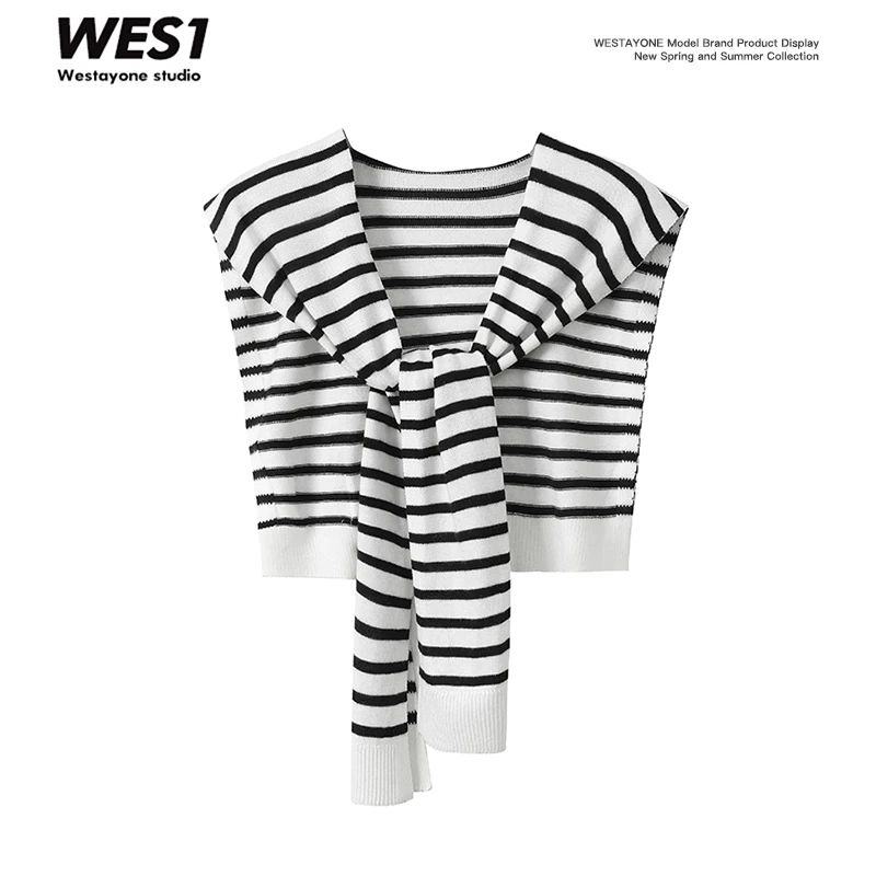 【薄款披肩】WESTAYONE经典条纹针织披肩百搭假领子坎肩装饰