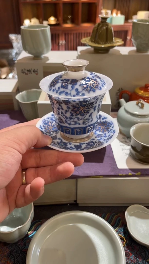 缠枝莲冰种盖碗茶具茶具