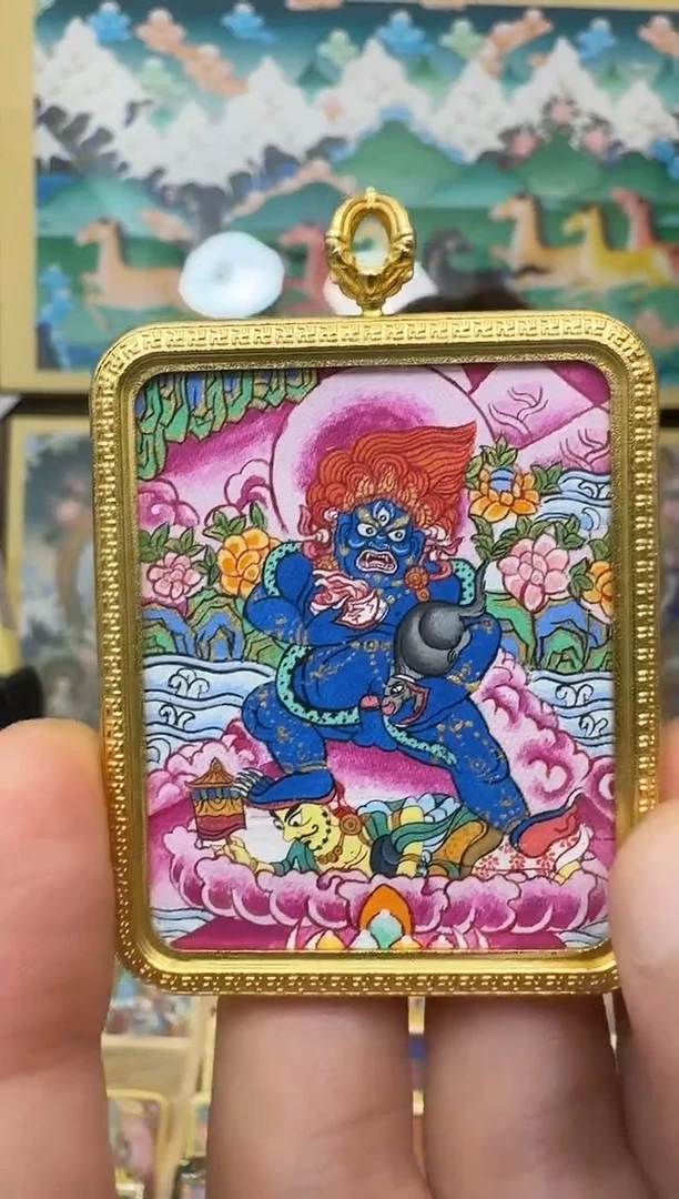 吊坠黑财神-热贡纯手绘唐卡吊坠