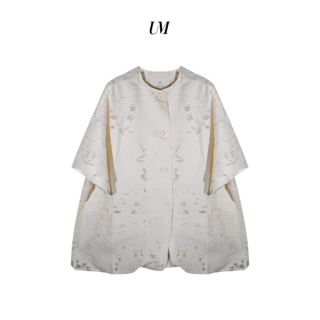 【U.M】亚麻烧花圆领宽松衬衫外套