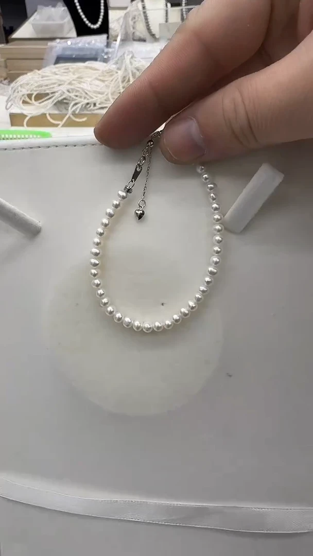 未镶嵌手链淡水珍珠4-5mm 爱心尾链款