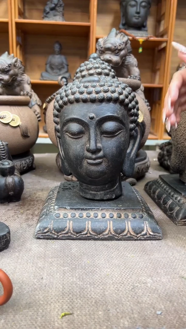 陶土【火山泥】小佛首+莲花底座