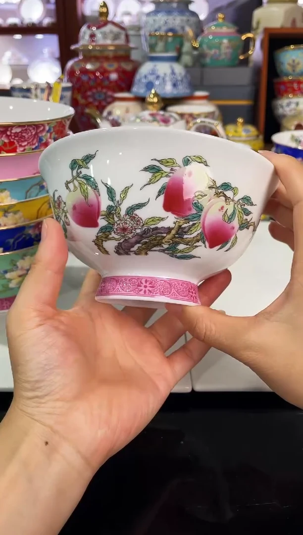 瓷片景德镇珐琅彩5寸寿桃饭碗