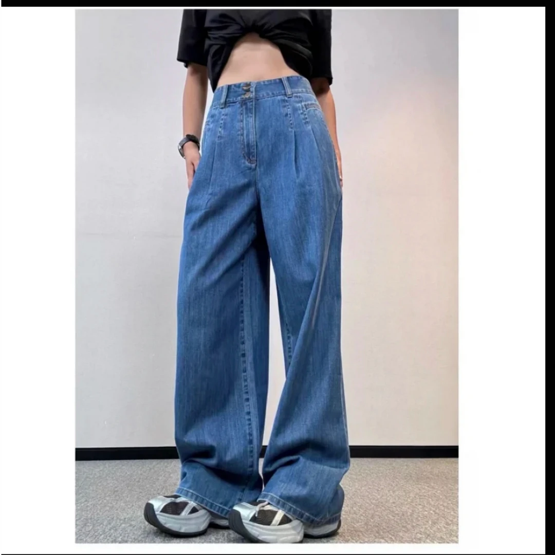 AMASS/阿玛施宽松新款时尚直筒显瘦高腰百搭牛仔长裤女士5100578