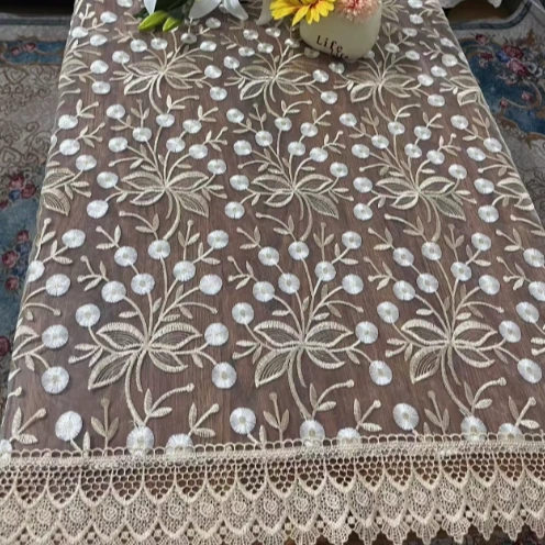 ZN062-176玻璃纱【90*120]摇钱树高织高密玻璃砂水溶边桌布