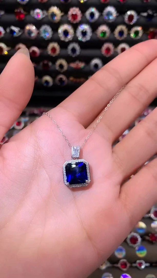 【闪购商品】蓝宝石颈饰银S925镶嵌10白
