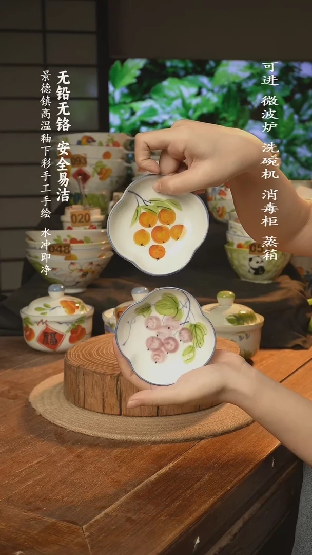 瓷景德镇高温瓷釉下彩手绘陶瓷