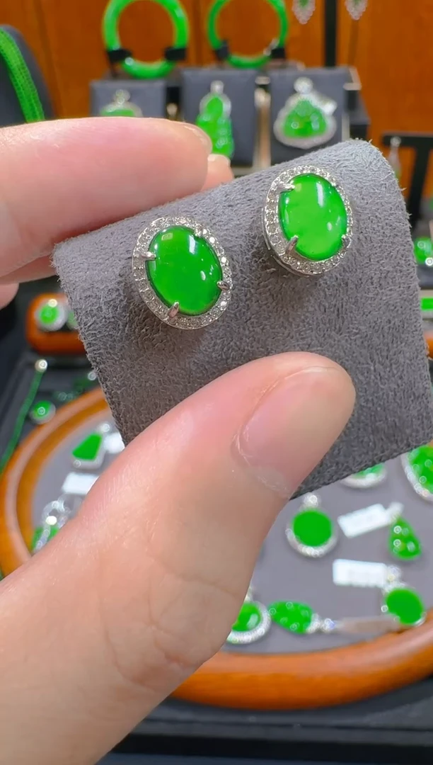 翡翠银S925镶嵌耳饰天然A货翡翠
