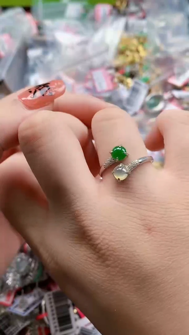 银S925镶嵌戒指翡翠天然A货缅甸翡翠
