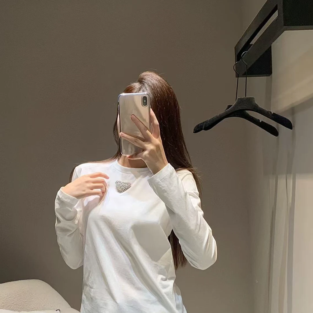 【白姐严选】—085三角亮钻休闲百搭黑色长袖白色韩版打底衫ins时尚
