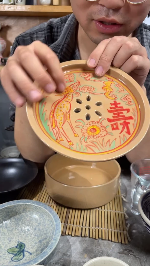 37号干泡台红绿彩手绘磁州窑