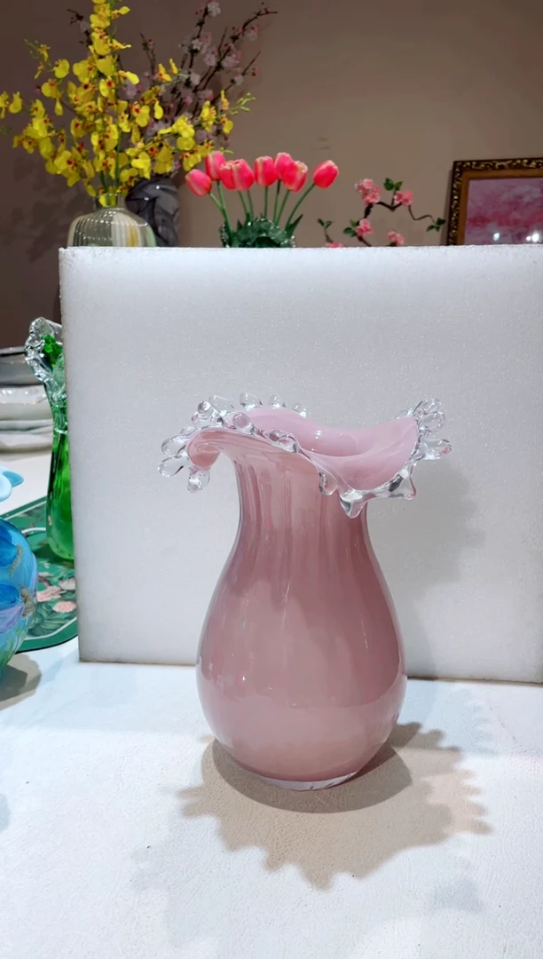 【闪购商品】琉璃手工艺品紫粉长款花瓶 微瑕