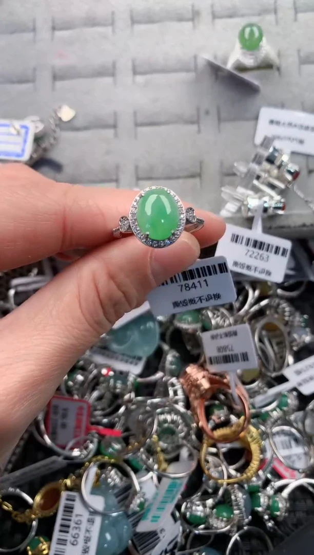 银S925镶嵌戒指翡翠5                            7