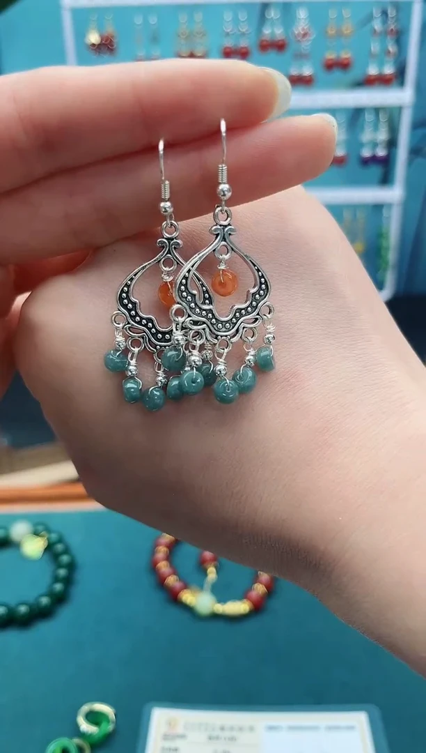 翡翠银S925镶嵌耳饰432000