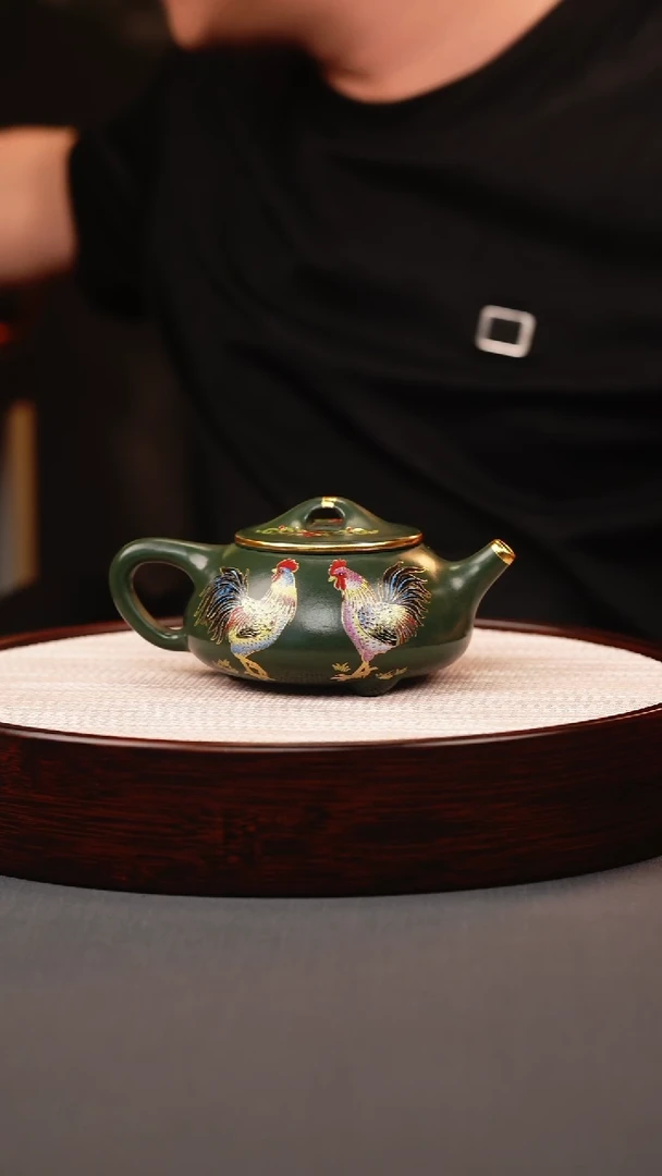 茶壶紫砂绿泥珐琅彩公鸡石瓢